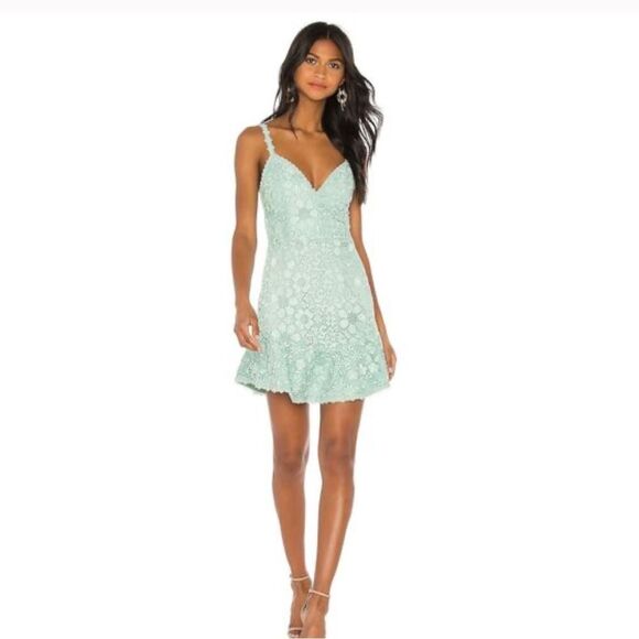 Alice + Olivia Light Blue Rapunzel Guipure Eyelet Flounce Hem Mini Dress sz 6 - Picture 1 of 8